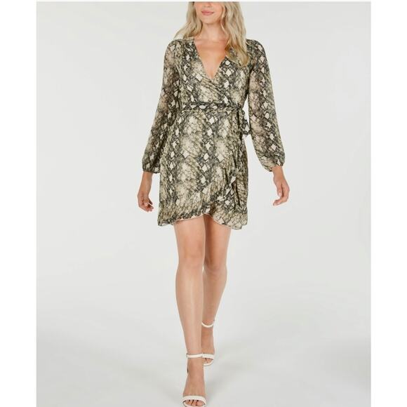 Python LEYDEN Print Chiffon Knee Length Flowy Wrap Dinner Dress size S - Picture 1 of 8